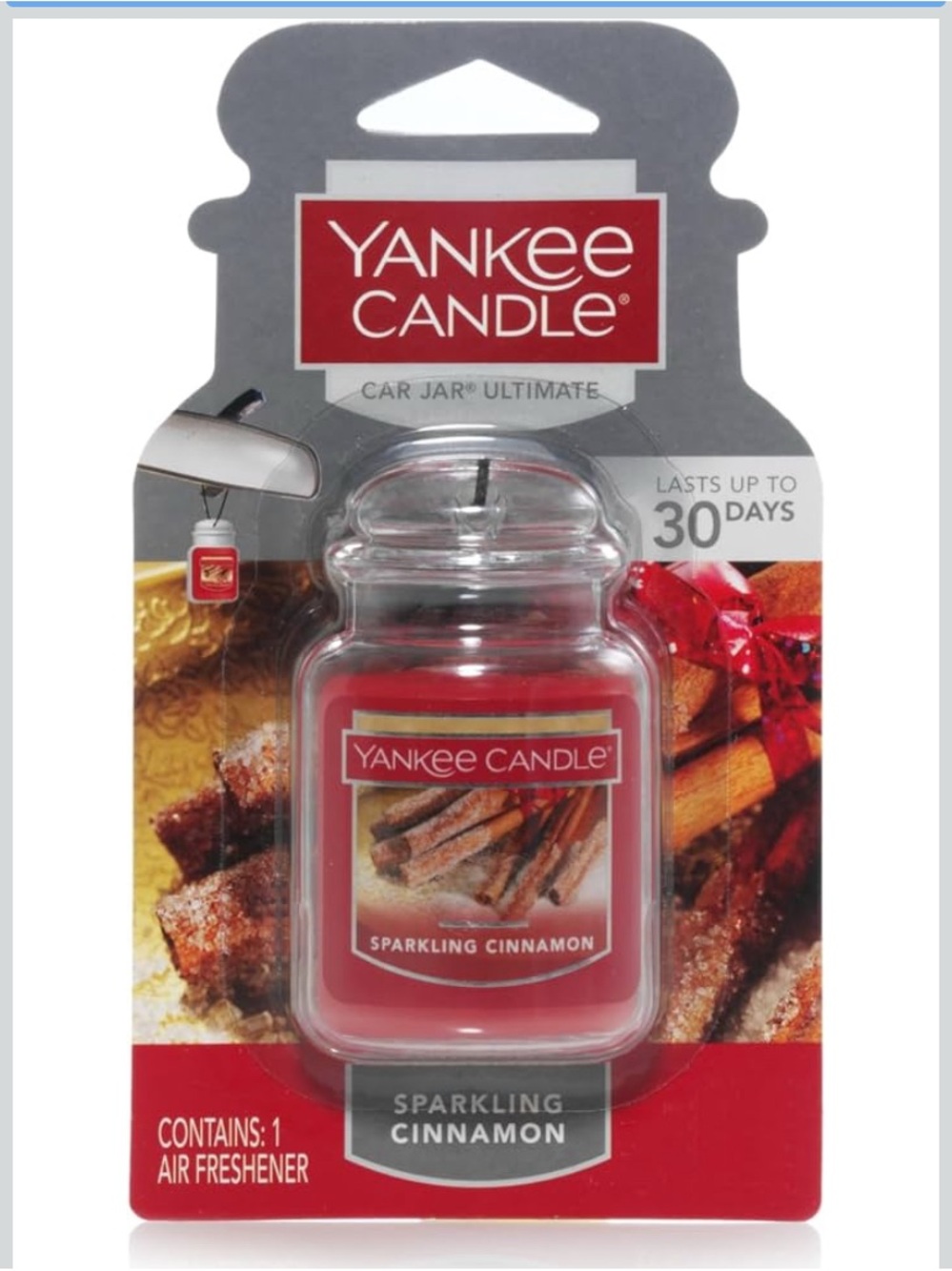 Yankee Candle Sparkling Cinnamon Car Jar Air Freshener - Red